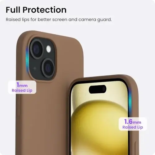 ORNARTO Compatible with iPhone 15 Case 6.1, Slim Liquid Silicone 3 Layers Full Covered Soft Gel Rubber Phone Case, Anti-Scratch Shockproof Protective Cover 6.1 Inch, Brown - 4