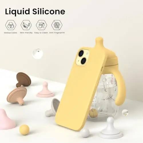 ORNARTO Compatible with iPhone 15 Case 6.1, Slim Liquid Silicone 3 Layers Full Covered Soft Gel Rubber Phone Case, Anti-Scratch Shockproof Protective Cover 6.1 Inch, Butter Yellow - 3