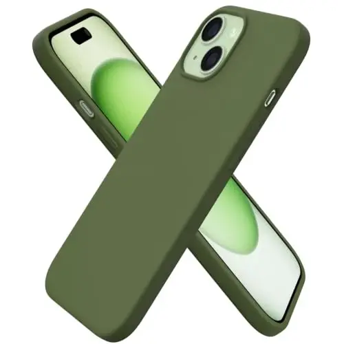 ORNARTO Compatible with iPhone 15 Case 6.1, Slim Liquid Silicone 3 Layers Full Covered Soft Gel Rubber Phone Case, Anti-Scratch Shockproof Protective Cover 6.1 Inch, Cedar Green 