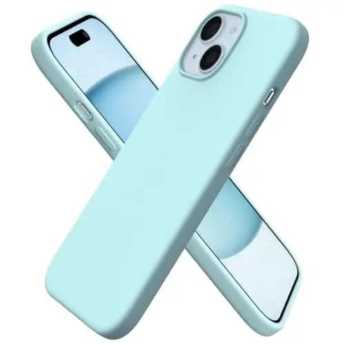 ORNARTO Compatible with iPhone 15 Case 6.1, Slim Liquid Silicone 3 Layers Full Covered Soft Gel Rubber Phone Case, Anti-Scratch Shockproof Protective Cover 6.1 Inch, Fresh Mint - 1