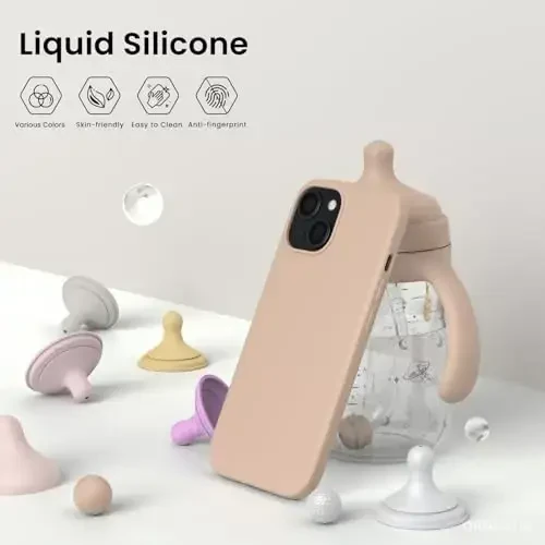 ORNARTO Compatible with iPhone 15 Case 6.1, Slim Liquid Silicone 3 Layers Full Covered Soft Gel Rubber Phone Case, Anti-Scratch Shockproof Protective Cover 6.1 Inch, Khaki Nude - 3