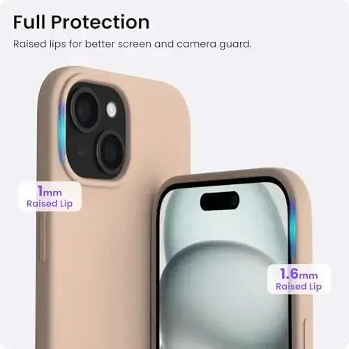 ORNARTO Compatible with iPhone 15 Case 6.1, Slim Liquid Silicone 3 Layers Full Covered Soft Gel Rubber Phone Case, Anti-Scratch Shockproof Protective Cover 6.1 Inch, Khaki Nude - 4
