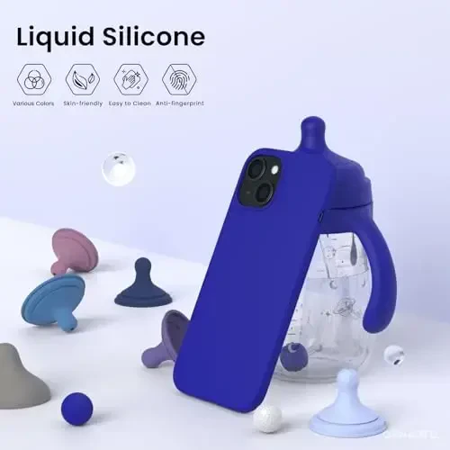 ORNARTO Compatible with iPhone 15 Case 6.1, Slim Liquid Silicone 3 Layers Full Covered Soft Gel Rubber Phone Case, Anti-Scratch Shockproof Protective Cover 6.1 Inch, Klein Blue - 3