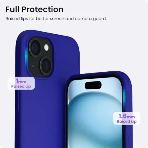 ORNARTO Compatible with iPhone 15 Case 6.1, Slim Liquid Silicone 3 Layers Full Covered Soft Gel Rubber Phone Case, Anti-Scratch Shockproof Protective Cover 6.1 Inch, Klein Blue - 4