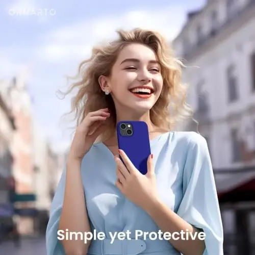 ORNARTO Compatible with iPhone 15 Case 6.1, Slim Liquid Silicone 3 Layers Full Covered Soft Gel Rubber Phone Case, Anti-Scratch Shockproof Protective Cover 6.1 Inch, Klein Blue - 1