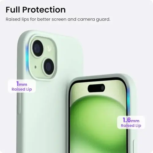 ORNARTO Compatible with iPhone 15 Case 6.1, Slim Liquid Silicone 3 Layers Full Covered Soft Gel Rubber Phone Case, Anti-Scratch Shockproof Protective Cover 6.1 Inch, Light Green - 4