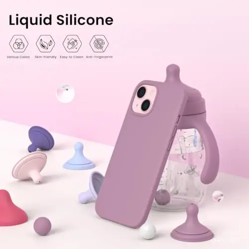 ORNARTO Compatible with iPhone 15 Case 6.1, Slim Liquid Silicone 3 Layers Full Covered Soft Gel Rubber Phone Case, Anti-Scratch Shockproof Protective Cover 6.1 Inch, Lilac Purple - 3