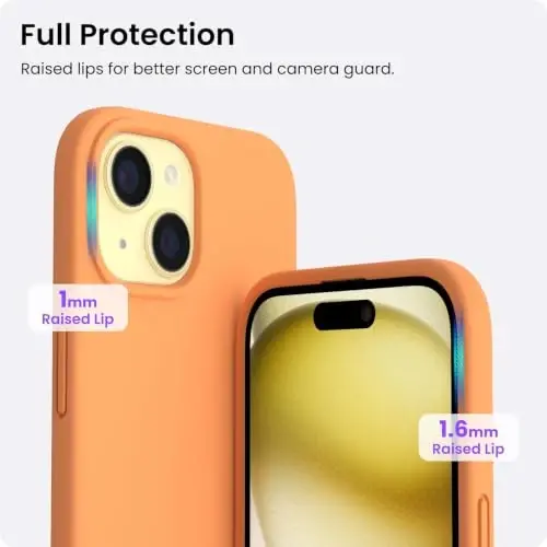 ORNARTO Compatible with iPhone 15 Case 6.1, Slim Liquid Silicone 3 Layers Full Covered Soft Gel Rubber Phone Case, Anti-Scratch Shockproof Protective Cover 6.1 Inch, Marigold - 4