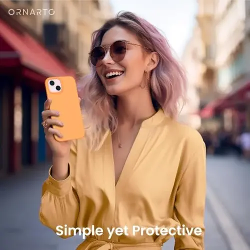 ORNARTO Compatible with iPhone 15 Case 6.1, Slim Liquid Silicone 3 Layers Full Covered Soft Gel Rubber Phone Case, Anti-Scratch Shockproof Protective Cover 6.1 Inch, Marigold 