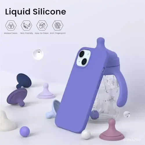 ORNARTO Compatible with iPhone 15 Case 6.1, Slim Liquid Silicone 3 Layers Full Covered Soft Gel Rubber Phone Case, Anti-Scratch Shockproof Protective Cover 6.1 Inch, Periwinkle - 3