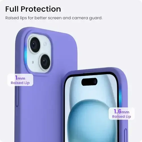ORNARTO Compatible with iPhone 15 Case 6.1, Slim Liquid Silicone 3 Layers Full Covered Soft Gel Rubber Phone Case, Anti-Scratch Shockproof Protective Cover 6.1 Inch, Periwinkle - 4