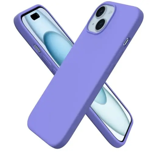 ORNARTO Compatible with iPhone 15 Case 6.1, Slim Liquid Silicone 3 Layers Full Covered Soft Gel Rubber Phone Case, Anti-Scratch Shockproof Protective Cover 6.1 Inch, Periwinkle 