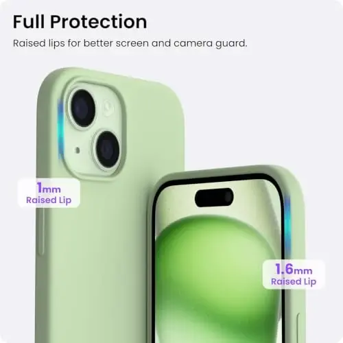 ORNARTO Compatible with iPhone 15 Case 6.1, Slim Liquid Silicone 3 Layers Full Covered Soft Gel Rubber Phone Case, Anti-Scratch Shockproof Protective Cover 6.1 Inch, Pistachio - 4