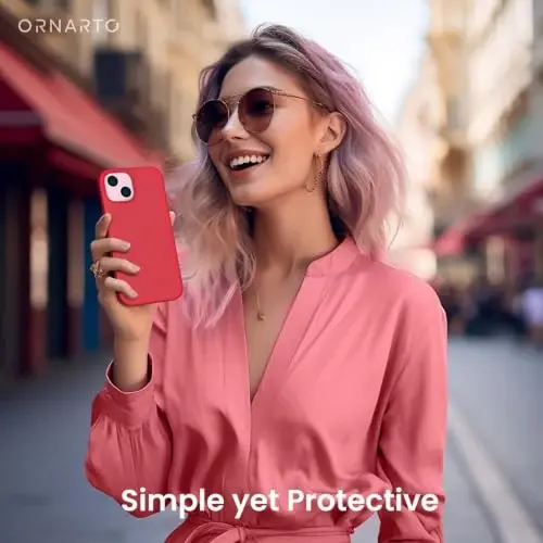 ORNARTO Compatible with iPhone 15 Case 6.1, Slim Liquid Silicone 3 Layers Full Covered Soft Gel Rubber Phone Case, Anti-Scratch Shockproof Protective Cover 6.1 Inch, Red 