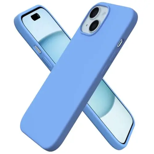 ORNARTO Compatible with iPhone 15 Case 6.1, Slim Liquid Silicone 3 Layers Full Covered Soft Gel Rubber Phone Case, Anti-Scratch Shockproof Protective Cover 6.1 Inch, Sky Blue 