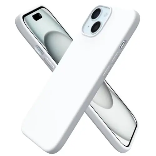 ORNARTO Compatible with iPhone 15 Case 6.1, Slim Liquid Silicone 3 Layers Full Covered Soft Gel Rubber Phone Case, Anti-Scratch Shockproof Protective Cover 6.1 Inch, White - 1