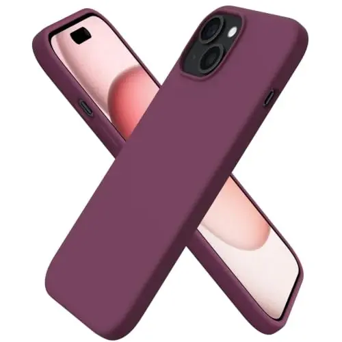 ORNARTO Compatible with iPhone 15 Case 6.1, Slim Liquid Silicone 3 Layers Full Covered Soft Gel Rubber Phone Case, Anti-Scratch Shockproof Protective Cover 6.1 Inch, Wine Red - ORNARTO