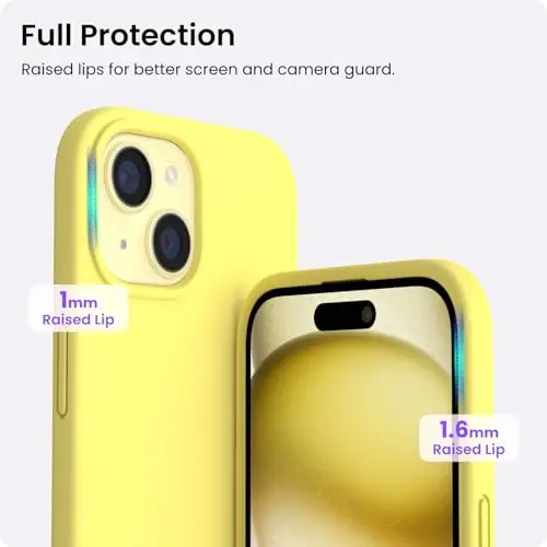 ORNARTO Compatible with iPhone 15 Case 6.1, Slim Liquid Silicone 3 Layers Full Covered Soft Gel Rubber Phone Case, Anti-Scratch Shockproof Protective Cover 6.1 Inch, Yellow Lemon - 4