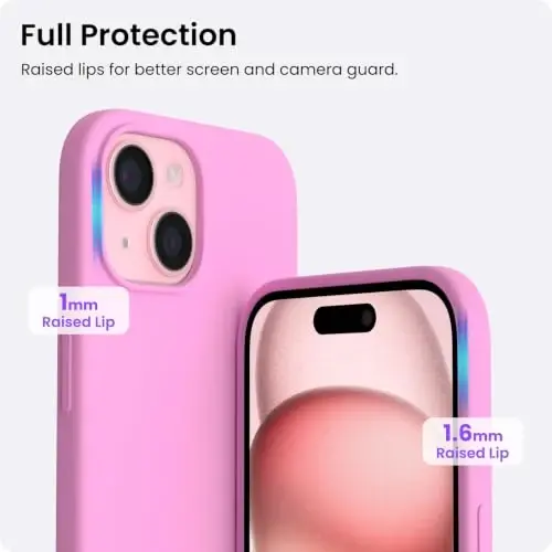ORNARTO iPhone 15 6.1 g'arbi bilan mos keladi, Yupqa suyuq silikon 3 qatlamli to'liq qoplangan yumshoq jel rezina telefon qutisi, chizishga qarshi zarbga chidamli himoya qopqog'i 6.1 dyuym, Olcha gullari - 4
