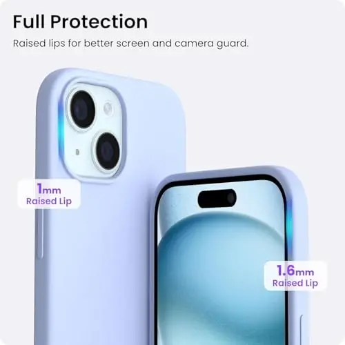 ORNARTO Compatible with iPhone 15 Case 6.1, Slim Liquid Silicone 3 Layers Full Covered Soft Gel Rubber Phone Case, Anti-Scratch Shockproof Protective Cover 6.1 Inch, Baby Blue - 4