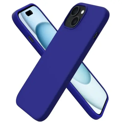 ORNARTO Compatible with iPhone 15 Case 6.1, Slim Liquid Silicone 3 Layers Full Covered Soft Gel Rubber Phone Case, Anti-Scratch Shockproof Protective Cover 6.1 Inch, Klein Blue 