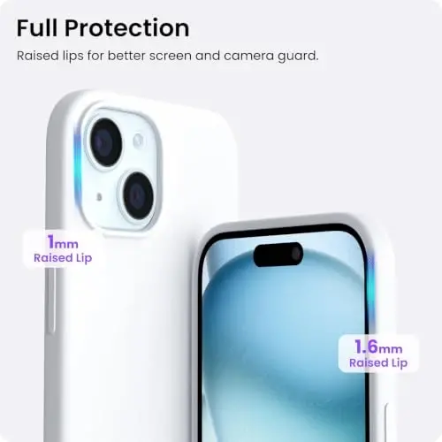 ORNARTO Compatible with iPhone 15 Case 6.1, Slim Liquid Silicone 3 Layers Full Covered Soft Gel Rubber Phone Case, Anti-Scratch Shockproof Protective Cover 6.1 Inch, White - 4