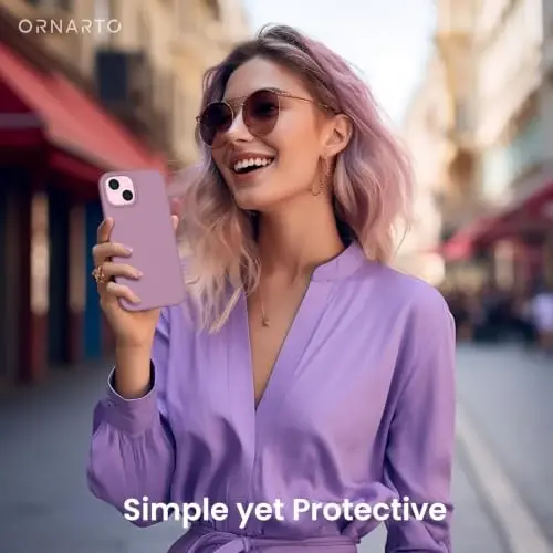 ORNARTO Compatible with iPhone 15 Case 6.1, Slim Liquid Silicone 3 Layers Full Covered Soft Gel Rubber Phone Case, Anti-Scratch Shockproof Protective Cover 6.1 Inch, Lilac Purple 