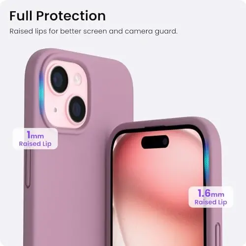 ORNARTO Compatible with iPhone 15 Case 6.1, Slim Liquid Silicone 3 Layers Full Covered Soft Gel Rubber Phone Case, Anti-Scratch Shockproof Protective Cover 6.1 Inch, Lilac Purple - 4