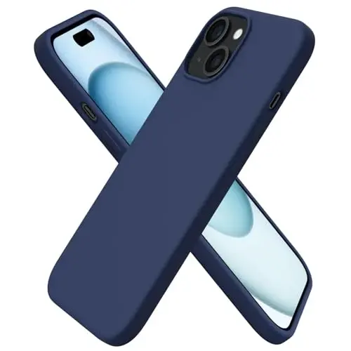 ORNARTO Compatible with iPhone 15 Case 6.1, Slim Liquid Silicone 3 Layers Full Covered Soft Gel Rubber Phone Case, Anti-Scratch Shockproof Protective Cover 6.1 Inch, Dark Blue - 1
