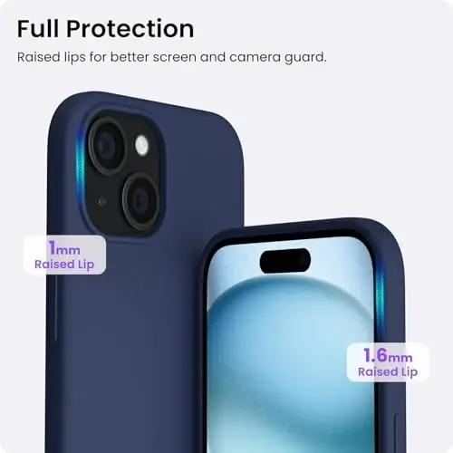 ORNARTO Compatible with iPhone 15 Case 6.1, Slim Liquid Silicone 3 Layers Full Covered Soft Gel Rubber Phone Case, Anti-Scratch Shockproof Protective Cover 6.1 Inch, Dark Blue - 4