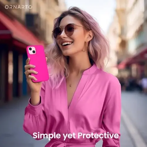 ORNARTO Compatible with iPhone 15 Case 6.1, Slim Liquid Silicone 3 Layers Full Covered Soft Gel Rubber Phone Case, Anti-Scratch Shockproof Protective Cover 6.1 Inch, Hot Pink 