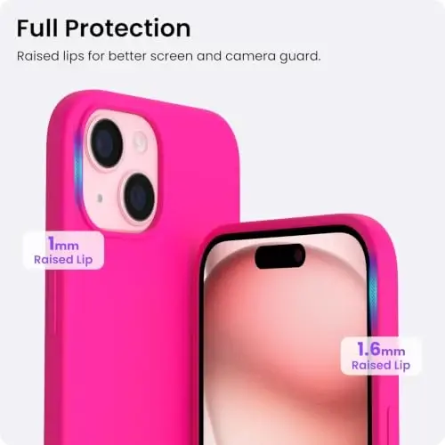 ORNARTO Compatible with iPhone 15 Case 6.1, Slim Liquid Silicone 3 Layers Full Covered Soft Gel Rubber Phone Case, Anti-Scratch Shockproof Protective Cover 6.1 Inch, Hot Pink - 4