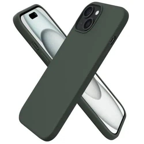 ORNARTO Compatible with iPhone 15 Case 6.1, Slim Liquid Silicone 3 Layers Full Covered Soft Gel Rubber Phone Case, Anti-Scratch Shockproof Protective Cover 6.1 Inch, Dark Moss - 1