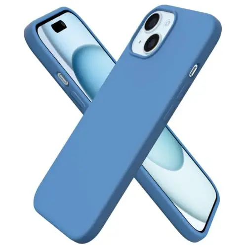 ORNARTO Compatible with iPhone 15 Case 6.1, Slim Liquid Silicone 3 Layers Full Covered Soft Gel Rubber Phone Case, Anti-Scratch Shockproof Protective Cover 6.1 Inch, Blue 