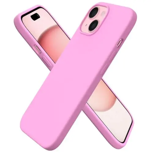 ORNARTO Compatible with iPhone 15 Case 6.1, Slim Liquid Silicone 3 Layers Full Covered Soft Gel Rubber Phone Case, Anti-Scratch Shockproof Protective Cover 6.1 Inch, Cherry Blossom 