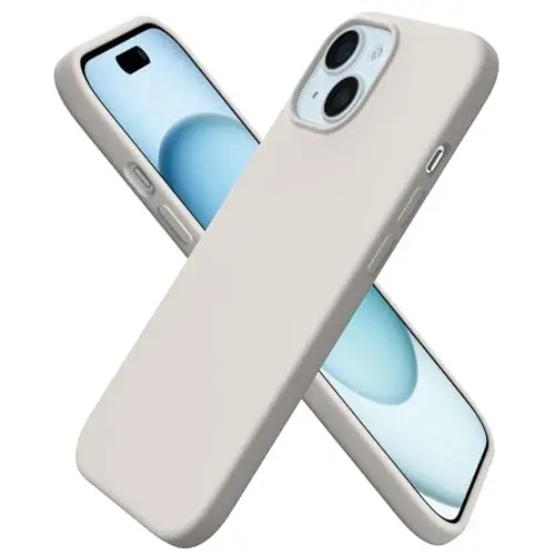 ORNARTO Compatible with iPhone 15 Case 6.1, Slim Liquid Silicone 3 Layers Full Covered Soft Gel Rubber Phone Case, Anti-Scratch Shockproof Protective Cover 6.1 Inch, Stone Grey - 1