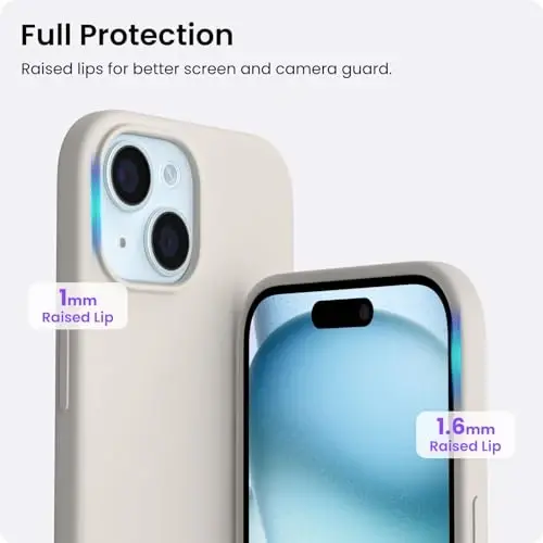 ORNARTO Compatible with iPhone 15 Case 6.1, Slim Liquid Silicone 3 Layers Full Covered Soft Gel Rubber Phone Case, Anti-Scratch Shockproof Protective Cover 6.1 Inch, Stone Grey - 4