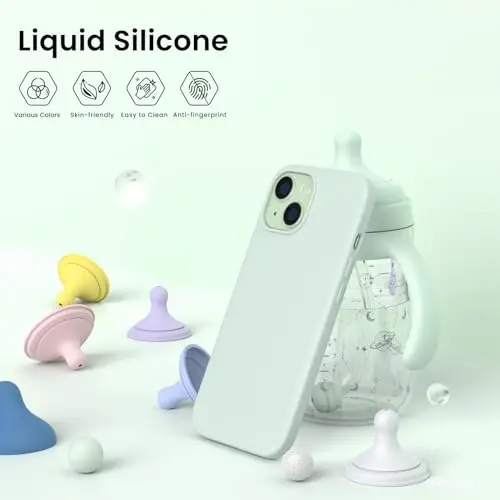 ORNARTO Compatible with iPhone 15 Case 6.1, Slim Liquid Silicone 3 Layers Full Covered Soft Gel Rubber Phone Case, Anti-Scratch Shockproof Protective Cover 6.1 Inch, Light Green - 3