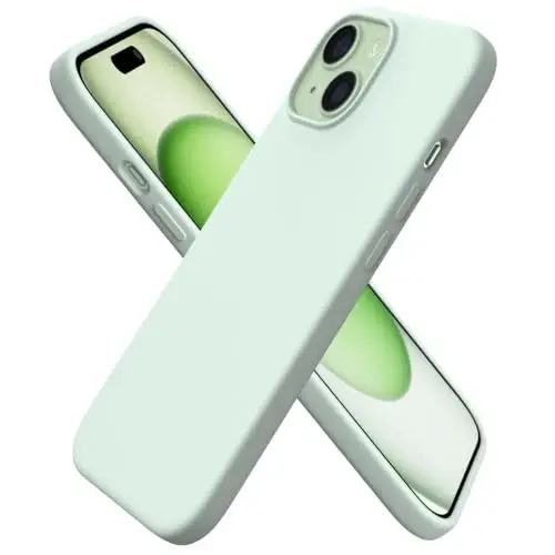 ORNARTO Compatible with iPhone 15 Case 6.1, Slim Liquid Silicone 3 Layers Full Covered Soft Gel Rubber Phone Case, Anti-Scratch Shockproof Protective Cover 6.1 Inch, Light Green 