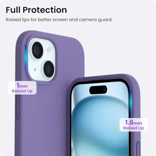 ORNARTO Compatible with iPhone 15 Case 6.1, Slim Liquid Silicone 3 Layers Full Covered Soft Gel Rubber Phone Case, Anti-Scratch Shockproof Protective Cover 6.1 Inch, Amethyst - 4