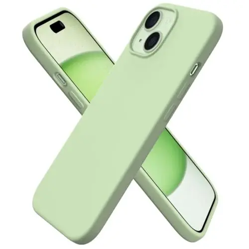 ORNARTO Compatible with iPhone 15 Case 6.1, Slim Liquid Silicone 3 Layers Full Covered Soft Gel Rubber Phone Case, Anti-Scratch Shockproof Protective Cover 6.1 Inch, Pistachio 