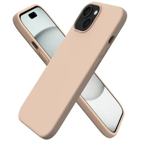 ORNARTO Compatible with iPhone 15 Case 6.1, Slim Liquid Silicone 3 Layers Full Covered Soft Gel Rubber Phone Case, Anti-Scratch Shockproof Protective Cover 6.1 Inch, Khaki Nude 