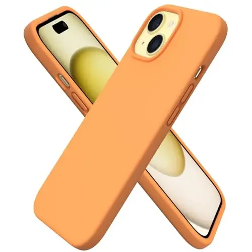 ORNARTO Compatible with iPhone 15 Case 6.1, Slim Liquid Silicone 3 Layers Full Covered Soft Gel Rubber Phone Case, Anti-Scratch Shockproof Protective Cover 6.1 Inch, Marigold - 1