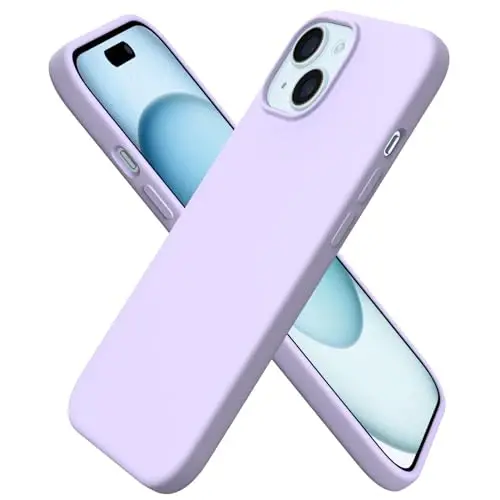 ORNARTO Compatible with iPhone 15 Case 6.1, Slim Liquid Silicone 3 Layers Full Covered Soft Gel Rubber Phone Case, Anti-Scratch Shockproof Protective Cover 6.1 Inch, Pastel Lilac - 1