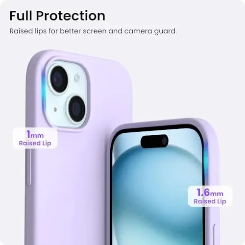 ORNARTO Compatible with iPhone 15 Case 6.1, Slim Liquid Silicone 3 Layers Full Covered Soft Gel Rubber Phone Case, Anti-Scratch Shockproof Protective Cover 6.1 Inch, Pastel Lilac - 4