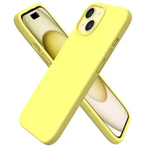 ORNARTO Compatible with iPhone 15 Case 6.1, Slim Liquid Silicone 3 Layers Full Covered Soft Gel Rubber Phone Case, Anti-Scratch Shockproof Protective Cover 6.1 Inch, Yellow Lemon 