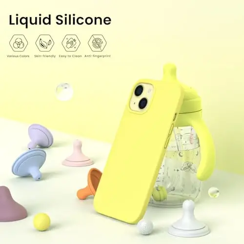 ORNARTO Compatible with iPhone 15 Case 6.1, Slim Liquid Silicone 3 Layers Full Covered Soft Gel Rubber Phone Case, Anti-Scratch Shockproof Protective Cover 6.1 Inch, Yellow Lemon - 3