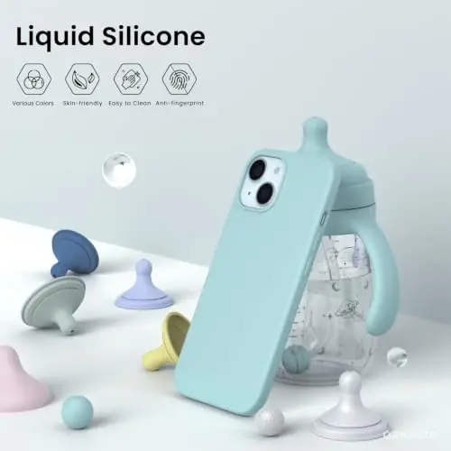 ORNARTO iPhone 15 Case 6.1 bilan mos keladi, Yupqa suyuq silikon 3 qatlamli to'liq qoplangan yumshoq gel kauchuk telefon qutisi, chizishga qarshi zarbga chidamli himoya qopqog'i 6.1 dyuym, yangi yalpiz - 3