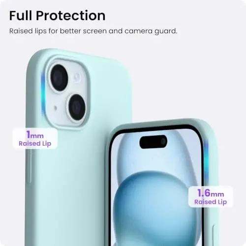 ORNARTO iPhone 15 Case 6.1 bilan mos keladi, Yupqa suyuq silikon 3 qatlamli to'liq qoplangan yumshoq gel kauchuk telefon qutisi, chizishga qarshi zarbga chidamli himoya qopqog'i 6.1 dyuym, yangi yalpiz - 4