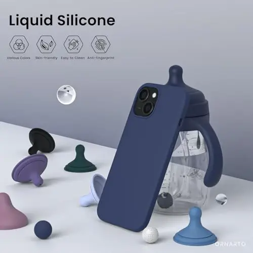 ORNARTO iPhone 15 Case 6.1 bilan mos keladi, Yupqa Suyuq Silikon 3 Qatlamli To'liq Qoplangan Yumshoq Gel Rezina Telefon G'ilofi, Chizishga qarshi Zarba o'tkazmaydigan Himoya Qopqog'i 6.1 dyuym, To'q ko'k - 3